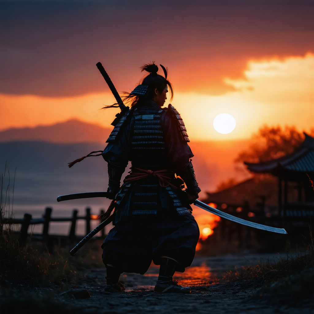 Samurai at sunset